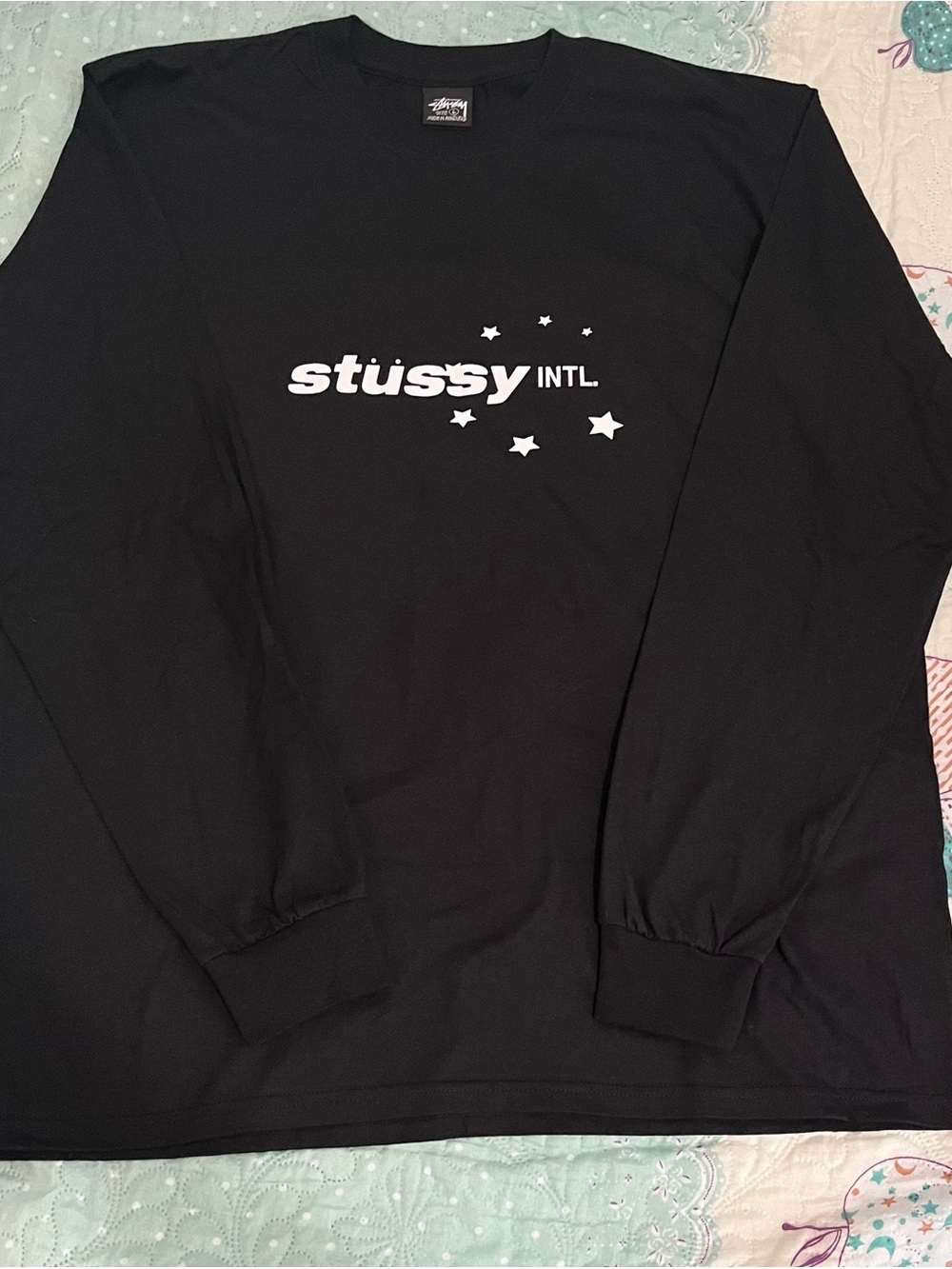 Stussy Black Tee with White Logo Print
